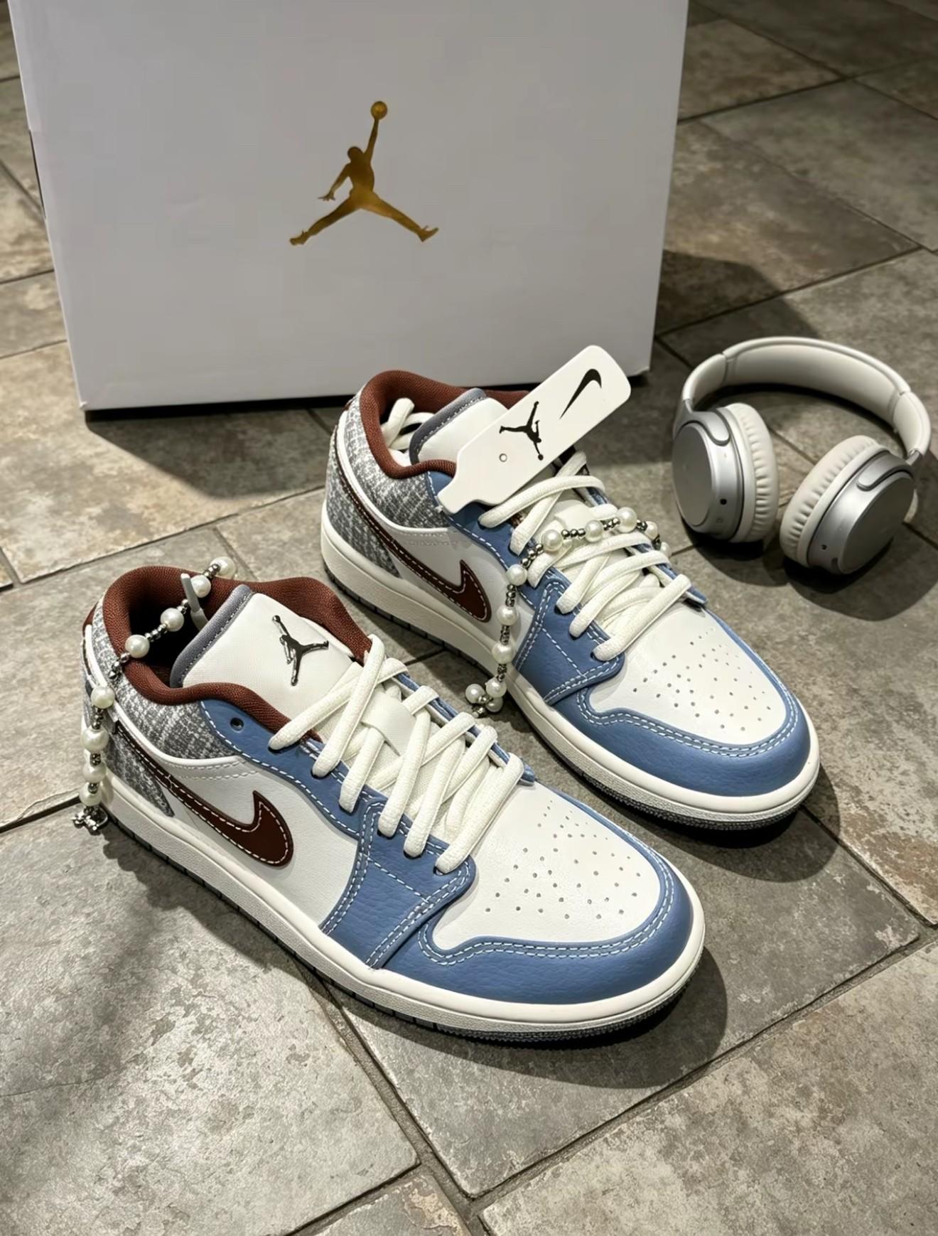 AJ1 Low蓝棕珍珠链|甜酷氛围感天花板
